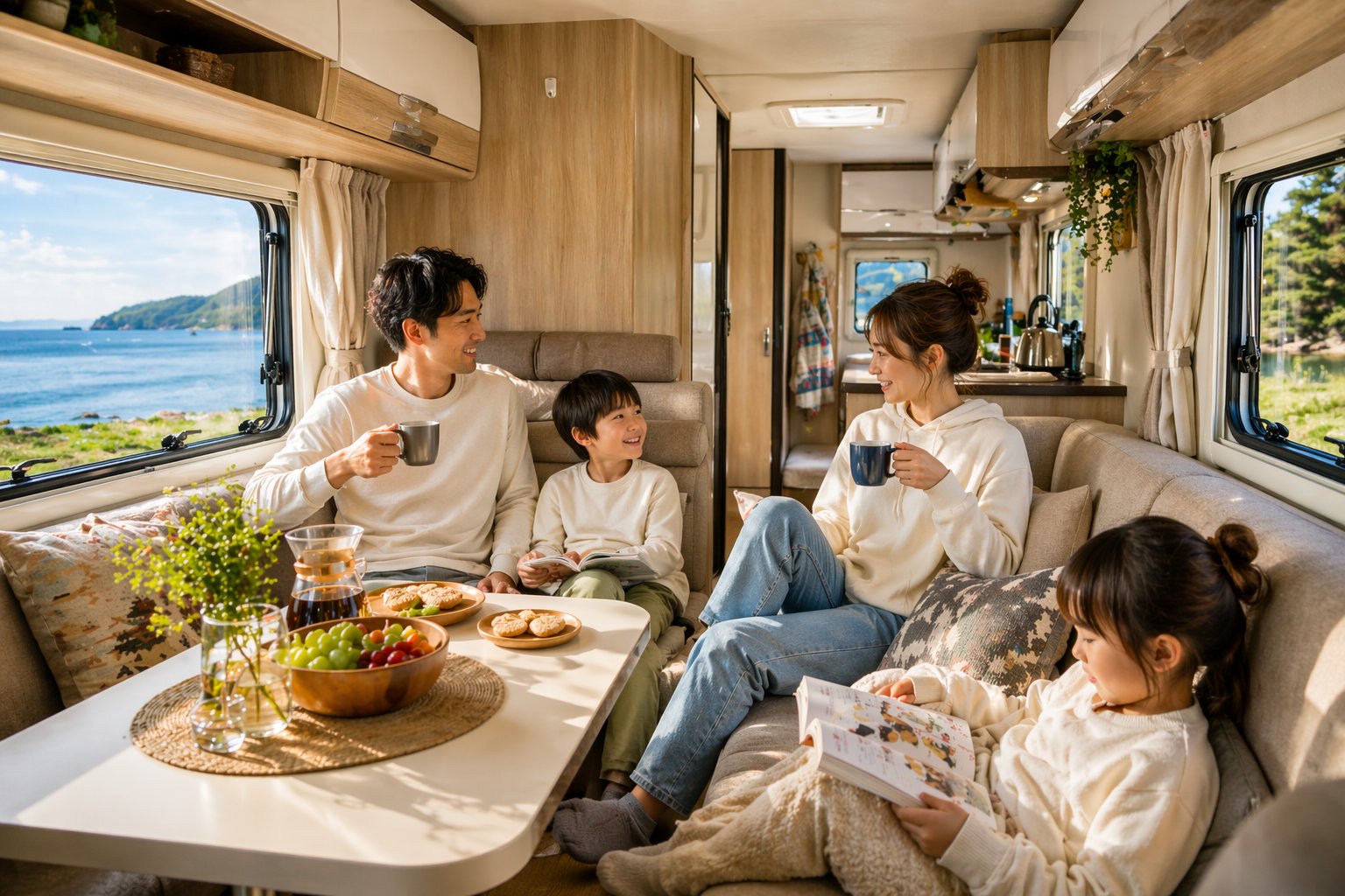 車内で過ごす家族